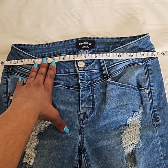 Bebe Women's Distressed Denim Jean 27 Light Blue Washed - Picture 9 of 16